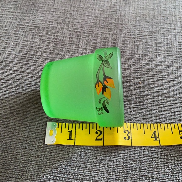 Vtg Frosted Green Confederate Glass Hand Painted Tealight Votive Candle Holder - Picture 8 of 9